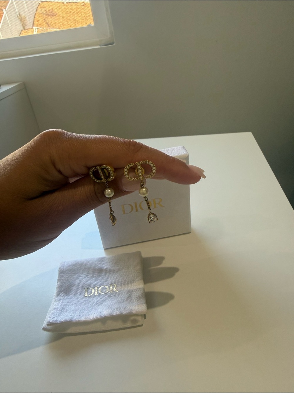 Christian Dior CD Pearl and Rhinestone Drop Earrings